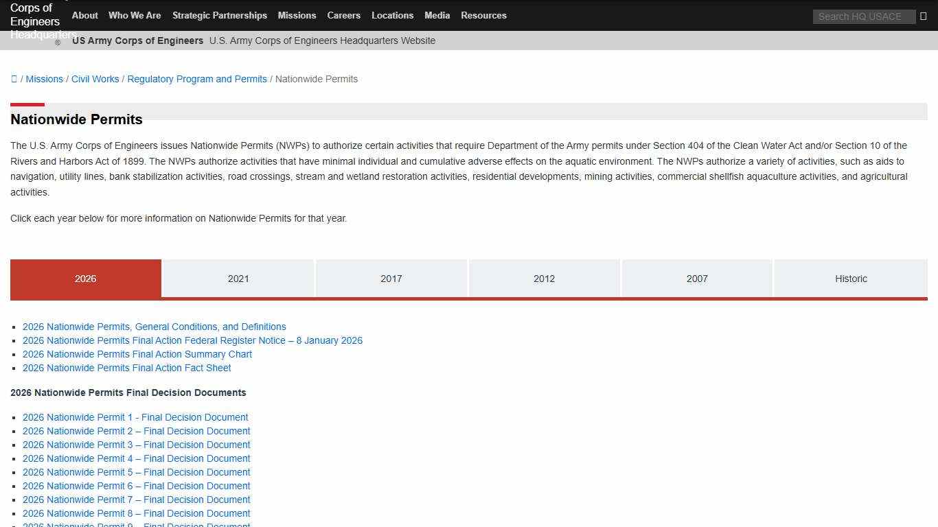 Nationwide Permit Information